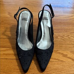Stuart Weitzman Embellished Black Slingback Heels